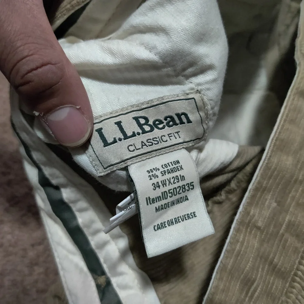 Vintage LL Bean Beige‎ Corduroy Pants Men's 34 x 29 Trousers
